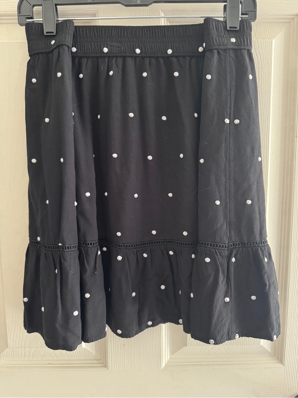 LOFT Black Midi Skirt with White Polka Dots